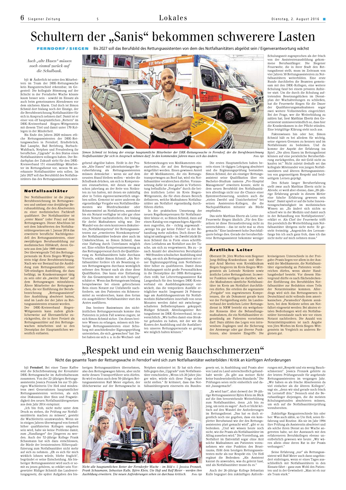 Bericht der Siegener-Zeitung vom 2.8.2016